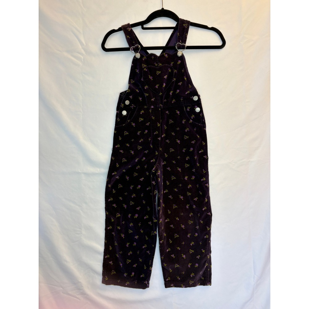 Rachel's Kids Floral Corduroy Overalls 6 Kids Purple Heart Buckles